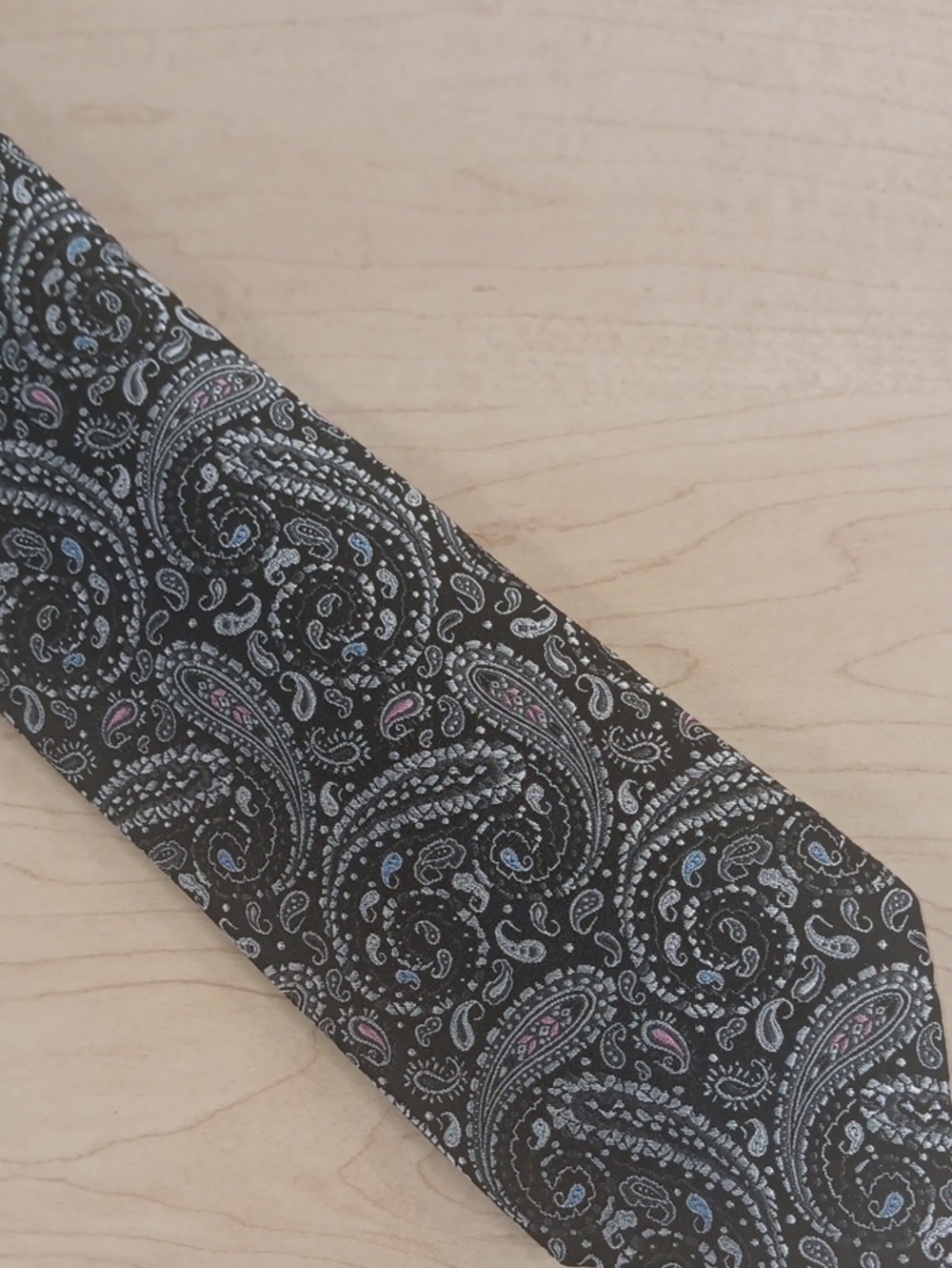 Robert Talbott Black Paisley Tie with Pink & Blue Highlights